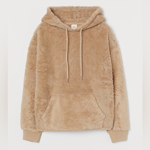H&M Tops - H&M Women’s Beige Teddy Fleece Pullover Hoodie Size L Cozy comfy Soft loungewear